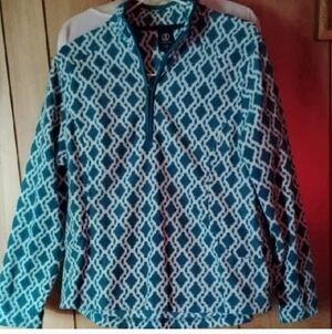 Lands' End Blue and White Patterned Sweatshirt